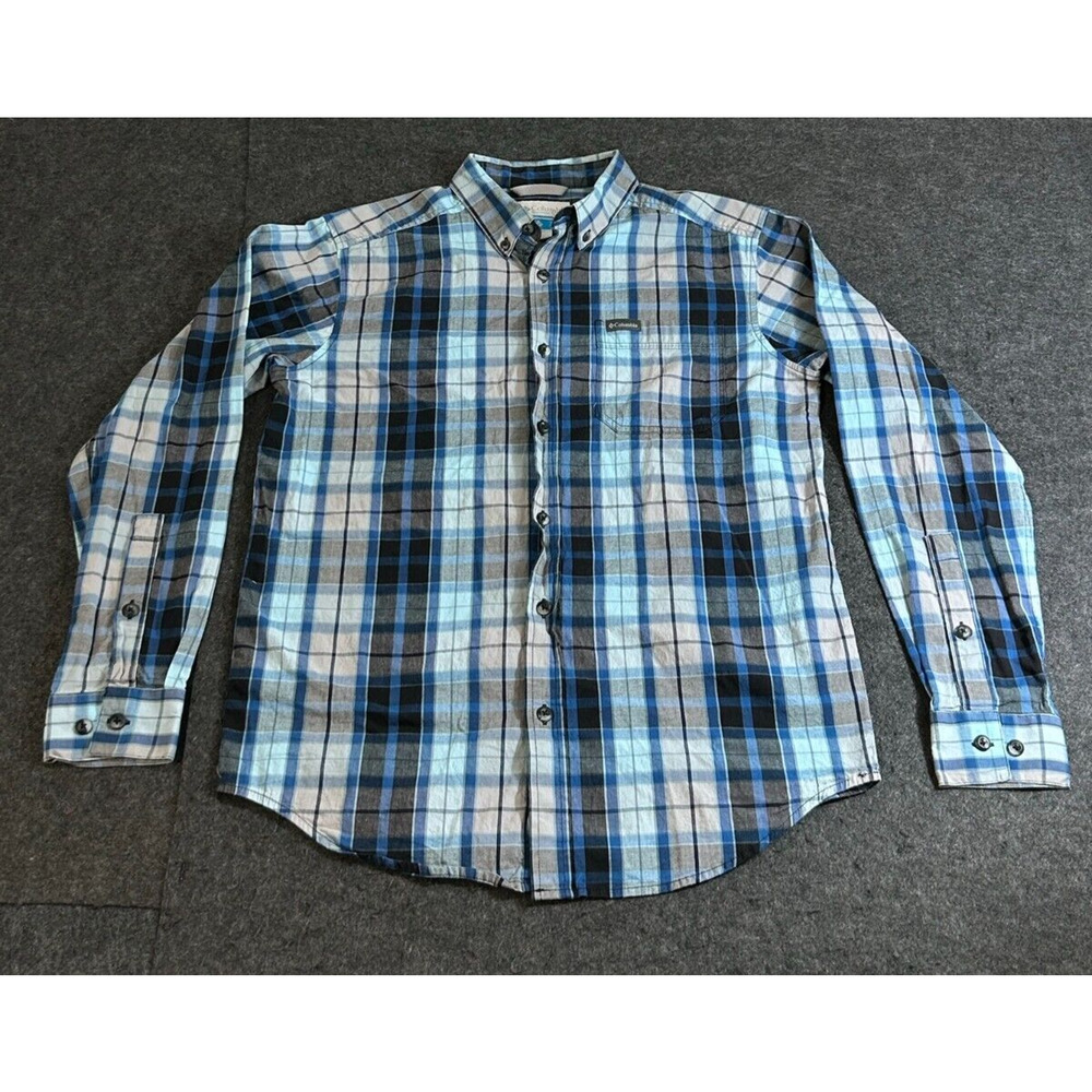 Columbia Sportswear Men's Button Up Shirt Size Small Plaid Blue Long‎ Sleeve
